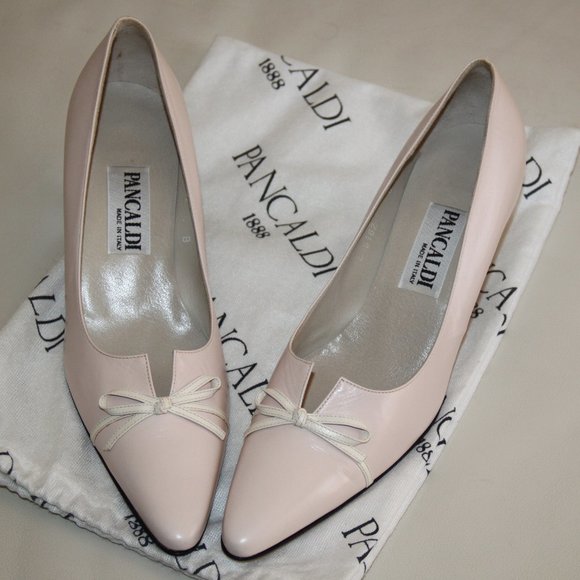 PANCALDI Italy Brand New Chic Leather Heels Pumps Shoes with Bow Detail Size 8 - Picture 1 of 10